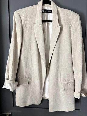 Zara Beige Blazer & Trousers Set Size Large